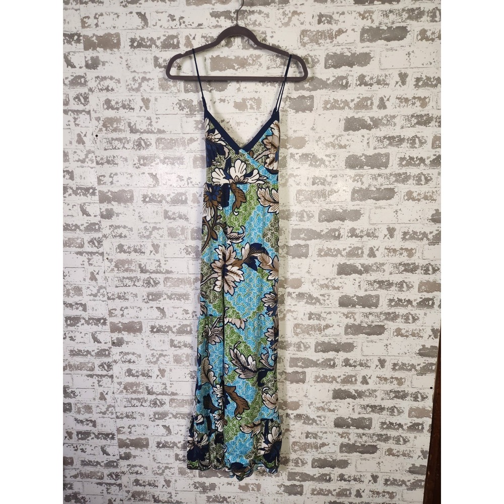 Mossimo Tropical Floral Maxi Sundress Medium Blue Green Boho Summer Beach Resort